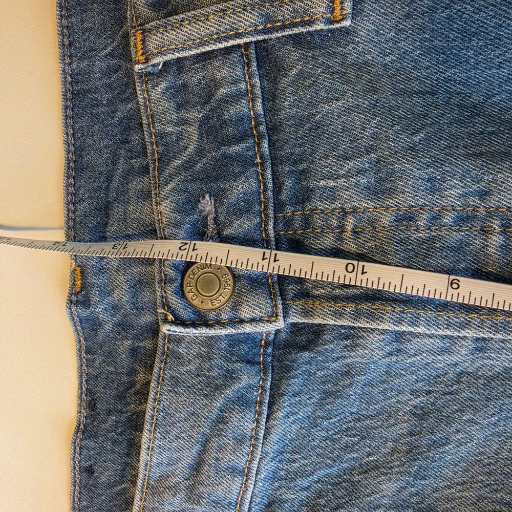 Gap Cheeky Straight Jeans 33 16 Reg Blue High Rise Front‎ Seam Raw Hem Boho 90s